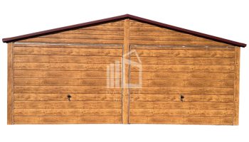 Garaż Blaszany 6x6m 2x Brama uchylna - 2x Okno - Jasny orzech - Drewnopodobny - dach Dwuspadowy  ID552