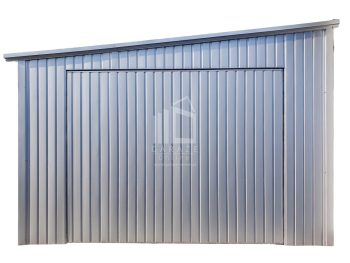 Garaż Blaszany 4,5x9m - Brama Uchylna - drzwi - Srebrny - Dach Spad w bok  ID620
