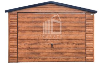 GARAŻ BLASZANY 4m x 5m dwuspad - Blachodachówka - Brama uchylna - jasny orzech ID106 4x5