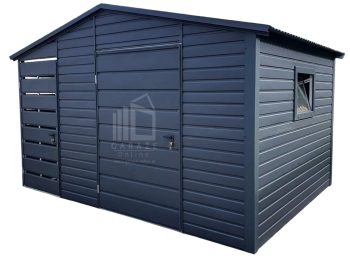 Schowek - Domek Ogrodowy 2,5x2,5m + Wiata 0,9x2,5m - Okno - Drzwi - Antracyt - Dach Dwuspadowy  ID626