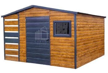 Schowek - Domek Ogrodowy 2,5x2,5m + Wiata 1m - Drzwi - Okno - Jasny Orzech - drewnopodobny - Antracyt - Dach dwuspadowy  ID627