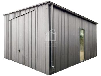 Garaż Blaszany 5x6m Brama dwuskrzydłowa - Okno - Antracyt - dach spad w bok ID680