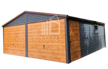 GARAŻ BLASZANY 6m x 5,5m dwuspad - 2x Brama uchylna + drzwi + okno - antracyt - drewnopodobny antracyt+ jasny orzech ID110 6x5,5