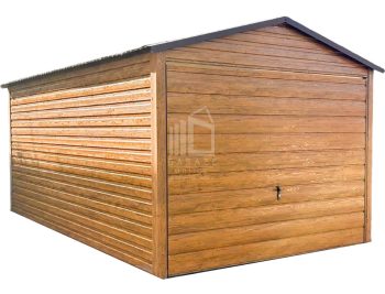 Garaż Blaszany 3x5m - Brama Uchylna - Jasny orzech - Drewnopodobny - Dach Dwuspadowy ID694