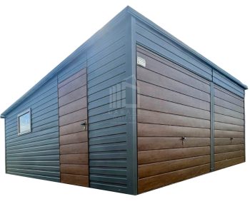 Garaż Blaszany 6x6m - 2x Brama Uchylna - Drzwi - Okno - Antracyt - Dach spad w tył ID698