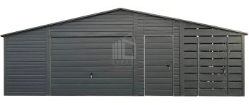Garaż Blaszany  - 6x5m  + Wiata 2x5 Brama uchylna - 2x drzwi - rynny  - Antracyt  - dach dwuspadowy ID710