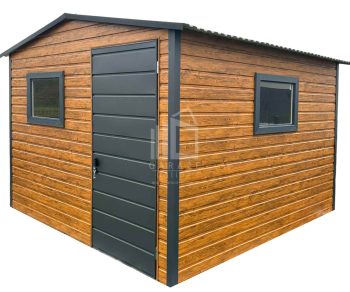 Schowek - domek ogrodowy 3x3m - drzwi - 2x okno - jasny orzech - drewnopodobny - antracyt - dach dwuspadowy ID811
