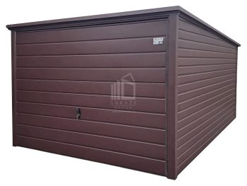 Garaż blaszany 3x5m - Brama uchylna - ciemny brąz - dach spad w tył ID889