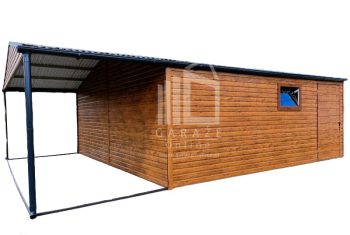 GARAŻ BLASZANY 6m x 6m poziom - dwuspad 2x Brama - jasny orzech - wiata - drzwi- okno pcv ID121 6x6