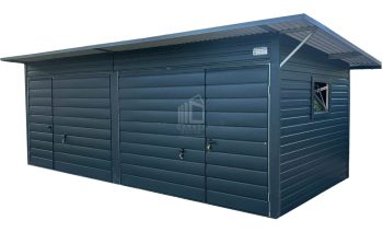 Garaż blaszany - Schowek - 6x3m 2x brama uchylna - 2x okno - 2x drzwi - antracyt - dach spad w tył ID922