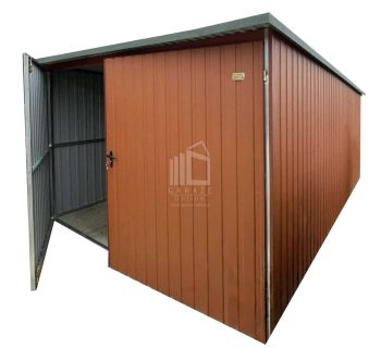 Garaż blaszany 3x6m - Brama dwuskrzydłowa - jasny brąz ( ceglasty ) - dach spad w tył ID924
