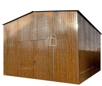 Hala blaszana - Garaż blaszany 6x6m - Brama dwuskrzydłowa - 2x okno - drewnopodobny - dach dwuspadowy ID938