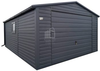 Garaż blaszany 4x7m - brama uchylna - okno - antracyt - rynny - dach dwuspadowy ID984