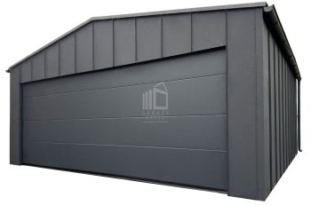 Garaż blaszany Premium 6x5,8 - Brama segmentowa - drzwi - okno - rynny - antracyt - Blacha na Rąbek - dach dwuspadowy ID1015