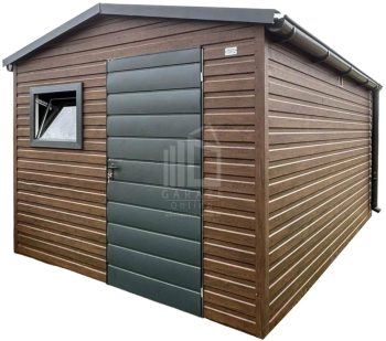 Schowek - domek ogrodowy 2,7x3,5m - drzwi - okno - ciemny orzech - drewnopodobny - dach dwuspadowy - rynny ID1047
