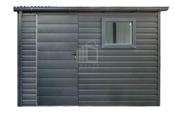 Schowek - domek ogrodowy 3,5x1,2m - 2x drzwi - okno - antracyt - dach spad w przód - rynna ID1049