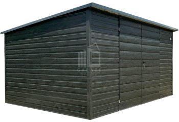 Schowek - domek ogrodowy 4x3m - brama dwuskrzydłowa - okno - sosna norweska - drewnopodobny - dach spad w tył - rynna ID1056
