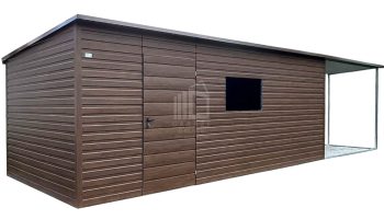 Schowek - domek ogrodowy 6x3m - wiata 3m - drzwi - otwór na okno - ciemny orzech - drewnopodobny - dach spad w bok  ID1058
