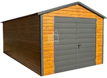 Garaż blaszany 4x6m - Brama dwuskrzydłowa - jasny orzech - drewnopodobny - antracyt - dach dwuspadowy ID1063