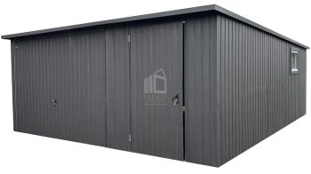 Garaż blaszany 5x6m - brama uchylna - drzwi - okno - antracyt - dach spad w tył ID1064