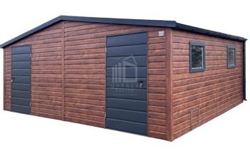 Schowek  - domek ogrodowy 6x4m - 2x drzwi - 4x okno - rynny - ciemny orzech - drewnopodobny - antracyt - dach dwuspadowy ID1069