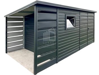 Schowek - domek 3,5x2m - wiata 1m - Brama dwuskrzydłowa - okno - antracyt - dach spad w tył ID1071