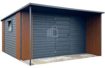 Schowek - domek ogrodowy PREMIUM 4x3m - wiata 4x1m - antracyt - dach spad w tył - podbitka - zabudowa lamelami ID1077