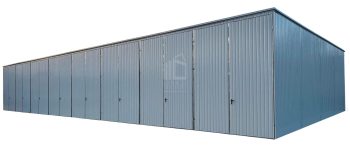 Hala blaszana 24x8m - 8x brama dwuskrzydłowa - biały - dach spad w tył ID1102