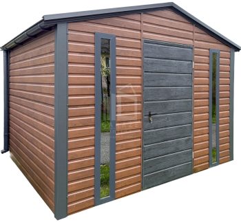 Schowek - domek ogrodowy PREMIUM 3x3m - drzwi - 2x okno - ciemny orzech - drewnopodobny - rynny - dach dwuspadowy ID1105