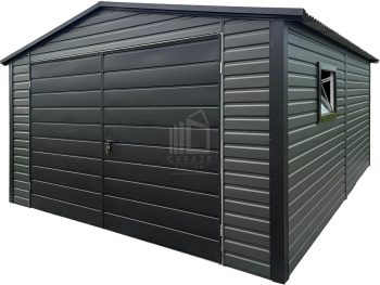 Garaż blaszany 4x5m - brama dwuskrzydłowa - okno - antracyt - dach dwuspadowy ID1118