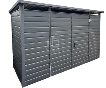 Szafa ogrodowa - schowek - 3,5x1,5m - brama dwuskrzydłowa - antracyt - dach spad w tył  ID1163