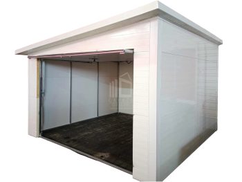 Garaż ocieplony z płyty warstwowej 3x3m - brama uchylna - biały - płyta warstwowa - dach spad w bok ID1169