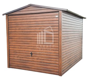 GARAŻ BLASZANY 3m x 5m poziom - dwuspad Brama uchylna - jasny orzech drewnopodobny ID141 3x5