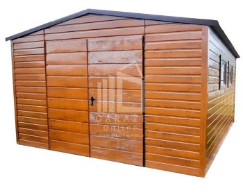 SCHOWEK - DOMEK OGRODOWY 4m x 4m dwuspad - Brama + 2x okno - drewnopodobny złoty dąb ID155 4x4