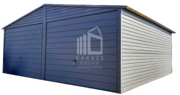 GARAŻ BLASZANY 6m x 6m poziom - dwuspad - 2x Brama + okno + drzwi - antracyt ID158 6x6