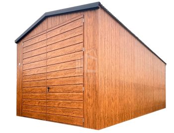 Hala - Garaż blaszany 4x8 m - brama dwuskrzydłowa - jasny orzech - drewnopodobny - dach dwuspadowy ID1216