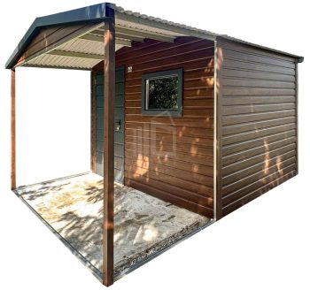 Schowek - domek ogrodowy 2,5x2 m + wiata 1,5 m - drzwi - okno - antracyt - ciemny orzech - drewnopodobny - dach dwuspadowy ID1220
