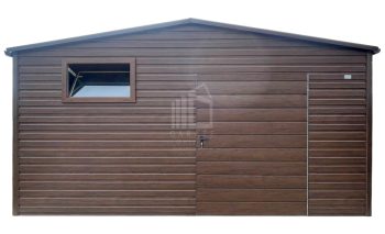 Domek ogrodowy 5,5x4,5 m - drzwi - okno - ciemny orzech - drewnopodobny - dach dwuspadowy - rynny ID1228