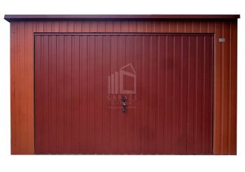 Garaż blaszany 4x5 m - brama dwuskrzydłowa - jasny brąz - wiśnia - dach spad w tył ID1231