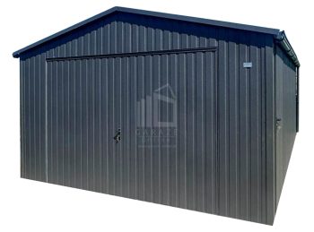 Garaż blaszany 5x6 m - brama uchylna - drzwi - antracyt - rynny - dach dwuspadowy ID1240
