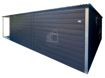 Garaż blaszany 6,5x5m + wiata 2x5m - 2x brama uchylna - antracyt - dach spad w tył - rynna ID1245