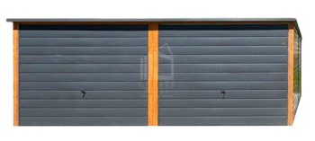 Garaż blaszany 6x6 m - 2x brama uchylna - jasny orzech - drewnopodobny  - dach spad w tył ID1248