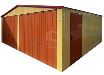 Garaż blaszany 7x6m - 2x brama uchylna - drzwi - okno - piaskowy - dach dwuspadowy ID1252
