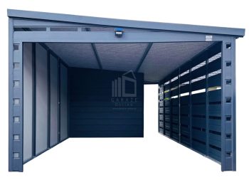 Carport - wiata samochodowa 3,5x6 m - pomieszczenie gospodarcze - drzwi - okno - antracyt - dach spad w bok ID1265