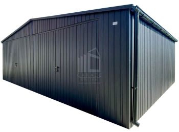 Garaż blaszany 8x6m - 2x brama uchylna - antracyt - dach dwuspadowy - drzwi - rynny ID1254