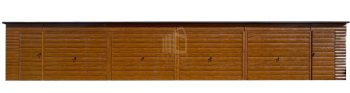 Garaż blaszany 16x5 m - 4x brama uchylna - 3x okno - 2x drzwi - jasny orzech - drewnopodobny - spad w tył ID1256